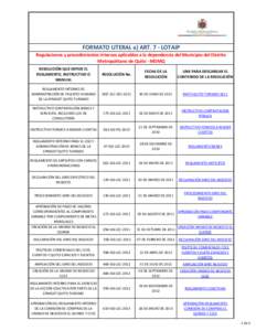 FORMATO LITERAL a) ART. 7 - LOTAIP Regulaciones y procedimientos internos aplicables a la dependencia del Municipio del Distrito Metropolitano de Quito - MDMQ RESOLUCIÓN QUE EXPIDE EL REGLAMENTO, INSTRUCTIVO O MANUAL