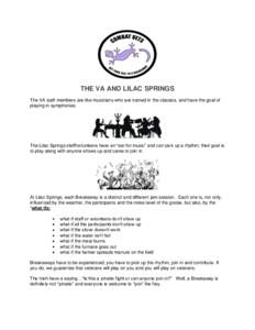 THE VA AND LILAC SPRINGS The VA staff members are like musicians who are trained in the classics, and have the goal of playing in symphonies: The Lilac Springs staff/volunteers have an “ear for music” and can pick up
