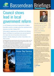 Bassendean Briefings March–April 2011 Issue No. 79 Council shows lead in local government reform