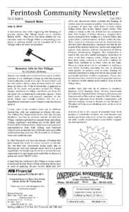 Ferintosh	Community	Newsletter	 Vol 1: Issue 6 Council Notes July 2, 2014 A discussion was held regarding the keeping of