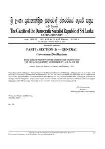 Y%S ,xld m%cd;dka;%sl iudcjd§ ckrcfha .eiÜ m;%h w;s úfYI The Gazette of the Democratic Socialist Republic of Sri Lanka EXTRAORDINARY