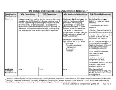 CHS Graduate Student Competencies &Requirements in Epidemiology Specialization Requirements Description  MSc Epidemiology