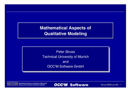 Mathematical Mathematical Aspects Aspects of of Qualitative Qualitative Modeling