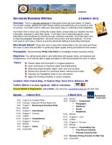 presents:  ADVANCED BUSINESS WRITING 2-3 MARCH 2015