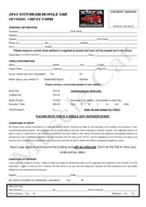 ENTRANT NUMBER[removed]VICTORIAN MUSCLE CAR OFFICIAL ENTRY FORM  OFFICE USE ONLY