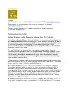 Contacts: Julie Silliman, Dir. of Civic Arts, L.A. County Arts Commission, [removed], [removed] or Linda Chiavaroli, Dir. of Communications, L.A. County Arts Commission, [removed]lchiavaroli@laco