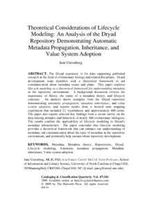    Theoretical Considerations of Lifecycle Modeling: An Analysis of the Dryad Repository Demonstrating Automatic Metadata Propagation, Inheritance, and