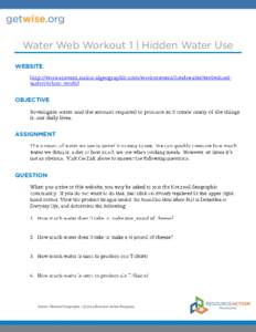 Water Web Workout 1 | Hidden Water Use WEBSITE OBJECTIVE  ASSIGNMENT