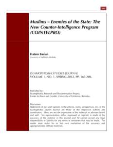 165  	
   Muslims – Enemies of the State: The New Counter-Intelligence Program