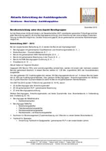 Aktuelle Entwicklung der Ausbildungsberufe Strukturen ▪ Beschulung ▪ Ausbildungsplätze Dezember 2013 Berufsentwicklung unter dem Aspekt Berufsgruppen Auf der Basis eines mit Bund/Ländern und Gewerkschaften 2007 ver