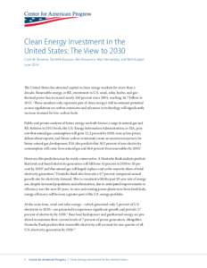 Clean Energy Investment in the United States: The View to 2030 Carol M. Browner, Danielle Baussan, Ben Bovarnick, Mari Hernandez, and Matt Kasper June[removed]The United States has attracted capital in clean energy markets