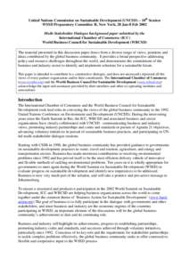 United Nations Commission on Sustainable Development (UNCSD) – 10th Session WSSD Preparatory Committee II, New York, 28 Jan-8 Feb 2002 Multi-Stakeholder Dialogue background paper submitted by the International Chamber 