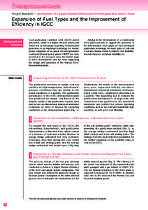 ２ Principal Research Results Project Research ― Development of a Supply/Demand Infrastructure for Next-generation Electric Power Expansion of Fuel Types and the Improvement of Efficiency in IGCC