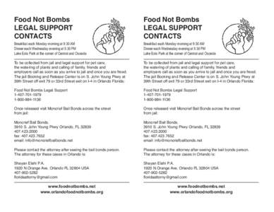 Food Not Bombs LEGAL SUPPORT CONTACTS Food Not Bombs LEGAL SUPPORT