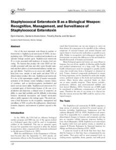 Staphylococcal Enterotoxin B / Staphylococcus aureus / Food microbiology / Exotoxin / Microbial toxins / Bioterrorism / Superantigen / Enterotoxin / Biological warfare / Bacteria / Biology / Microbiology