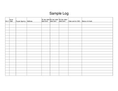 Sample Log Issue Ck # Date Payee Agency Address