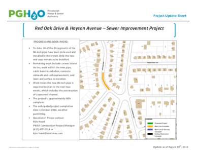 Project Update Sheet  Red Oak Drive & Hayson Avenue – Sewer Improvement Project PROGRESS AND LOOK-AHEAD: 