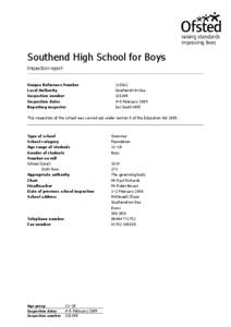 Southend High School for Boys Inspection report Unique Reference Number Local Authority Inspection number