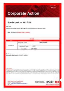 May 19, 2011 Page 1 of 1 Corporate Action Special cash on VALE UN Dear Client,