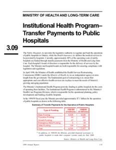 MINISTRY OF HEALTH AND LONG-TERM CARE  Institutional Health Program– Transfer Payments to Public Hospitals