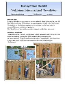 Transylvania Habitat Volunteer Informational Newsletter Transylvaniahabitat.org May/June 2014