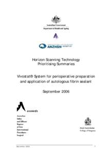 HORIZON SCANNING TECHNOLOGY PRIORITISING SUMMARY