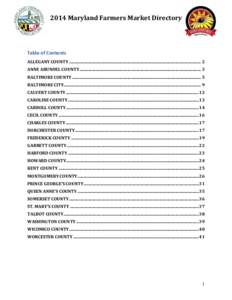 2014 Maryland Farmers Market Directory  Table of Contents ALLEGANY COUNTY .............................................................................................................................. 2 ANNE ARUNDEL COUN