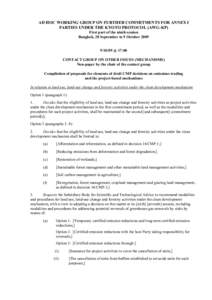 AD HOC WORKING GROUP ON FURTHER COMMITMENTS FOR ANNEX I PARTIES UNDER THE KYOTO PROTOCOL (AWG-KP) First part of the ninth session Bangkok, 28 September to 9 October[removed] @ 17:00 CONTACT GROUP ON OTHER ISSUES (MEC