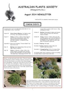 AUSTRALIAN PLANTS SOCIETY (Wangaratta Inc.) August 2014 NEWSLETTER Visit the APS Vic website at www.apsvic.org.au