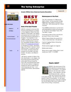 The Valley Enterprise Greater Milford Area Historical Society Newsletter Founded[removed]July 2014