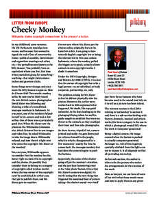 ﻿  LETTER FROM EUROPE Cheeky Monkey Wikipedia claims copyright comes down to the press of a button.