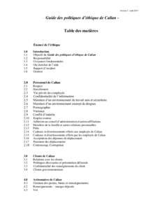 Version 5 : août[removed]Guide des politiques d’éthique de Calian Table des matières