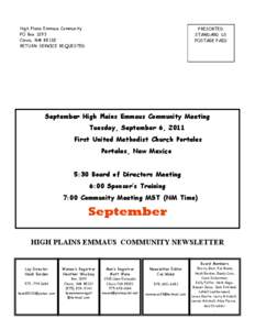 High Plains Emmaus Community PO Box 1293 Clovis, NM 88102