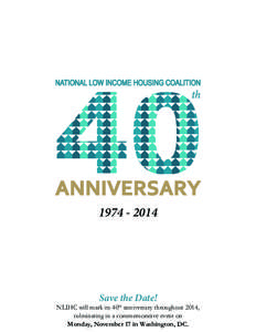 NATIONAL LOW INCOME HOUSING COALITION  th ANNIVERSARY[removed]
