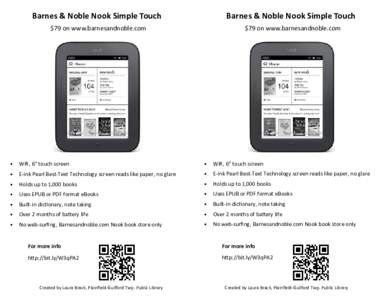 Barnes & Noble Nook Simple Touch  Barnes & Noble Nook Simple Touch $79 on www.barnesandnoble.com