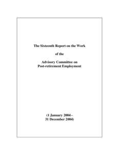 The 9th Report on the Work of the Advisory Committee on Post-retirement Employment covering up to and including 31 March 1998