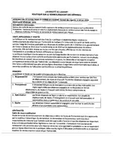 UNIVERSITE DE SUDBURY POLITIQUE SUR LE REMBOURSEMENT DES DEPENSES APPROBATION DE LA POLITIQUE ET ENTREE EN VIGUEUR : Conseil des regents, le 14 juin 2013 PROCHAINE REVISION : 2018 DOCUMENTS COROU.AIRES: