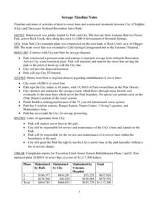 Sewage Timeline Notes Timeline and notes of activities related to sewer lines and wastewater treatment between City of Sulphur (City) and Chickasaw National Recreation Area (Park[removed]: Initial sewer was jointly funde