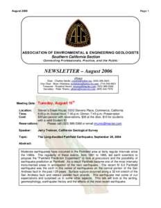 AugustPage 1 ASSOCIATION OF ENVIRONMENTAL & ENGINEERING GEOLOGISTS Southern California Section