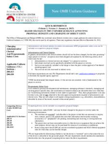 HEALTH SCIENCES CENTER  New OMB Uniform Guidance QUICK REFERENCE (Volume 1, Version 1- January 6, 2015)
