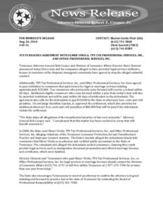 State Reaches Agreement with Elmer Virula, TPS Tax Professional Services, Inc., and Office Professional Services, Inc.