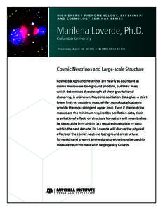 H I G H E N E R G Y P H E N O M E N O L O G Y, E X P E R I M E N T AND COSMOLOGY SEMINAR SERIES Marilena Loverde, Ph.D. Columbia University