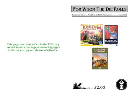 For Whom The Die Rolls #187 - November 2011