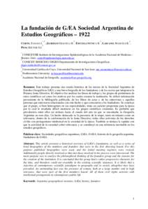 La fundación de GÆA Sociedad Argentina de Estudios Geográficos – 1922 Historia de la geografía en la Argentina