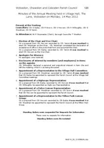 Wyboston, Chawston and Colesden Parish Council  120 Minutes of the Annual Meeting held in Village Hall, The Lane, Wyboston on Monday, 14 May 2012