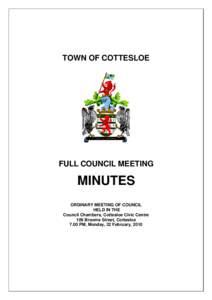 TOWN OF COTTESLOE  FULL COUNCIL MEETING MINUTES ORDINARY MEETING OF COUNCIL