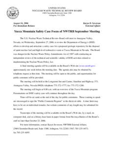 Yucca Mountain Safety Case Focus of NWTRB September Meeting