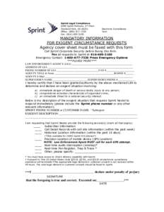 Sprint Legal Compliance 6480 Sprint Parkway, 2 nd Floor Overland Park, KS[removed]Office: ([removed]Fax: ([removed]