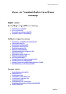 Newcastle University  Women into Postgraduate Engineering and Science Scholarships Eligible Courses Chemical Engineering and Advanced Materials