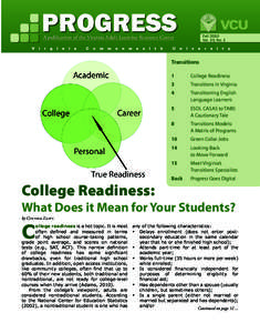 PROGRESS  Fall 2010 Vol. 23, No. 1  A publication of the Virginia Adult Learning Resource Center